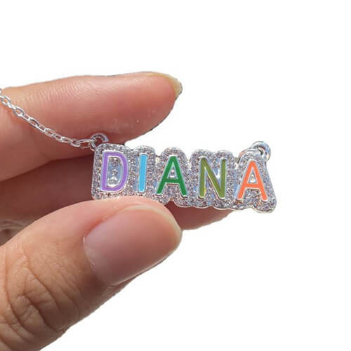 High quality custom sterling silver name jewelry wholeale factory personalized enamel and diamond name pendant necklaces bulk vendors and manufacturers